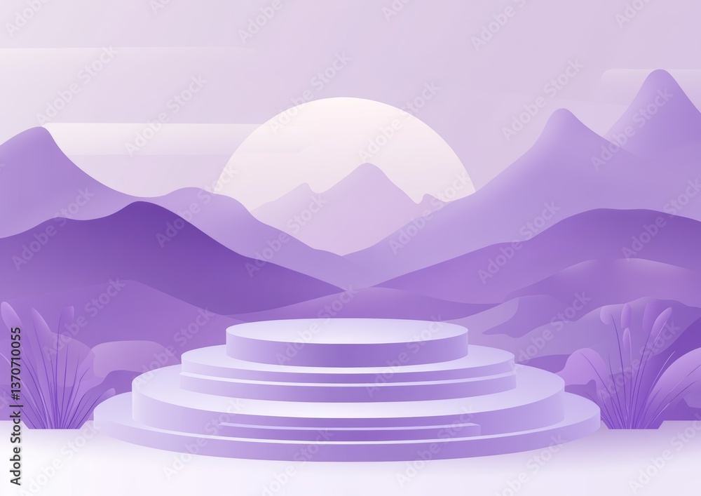 Poster abstract purple background featuring an empty podium for modern product presentation with clean line