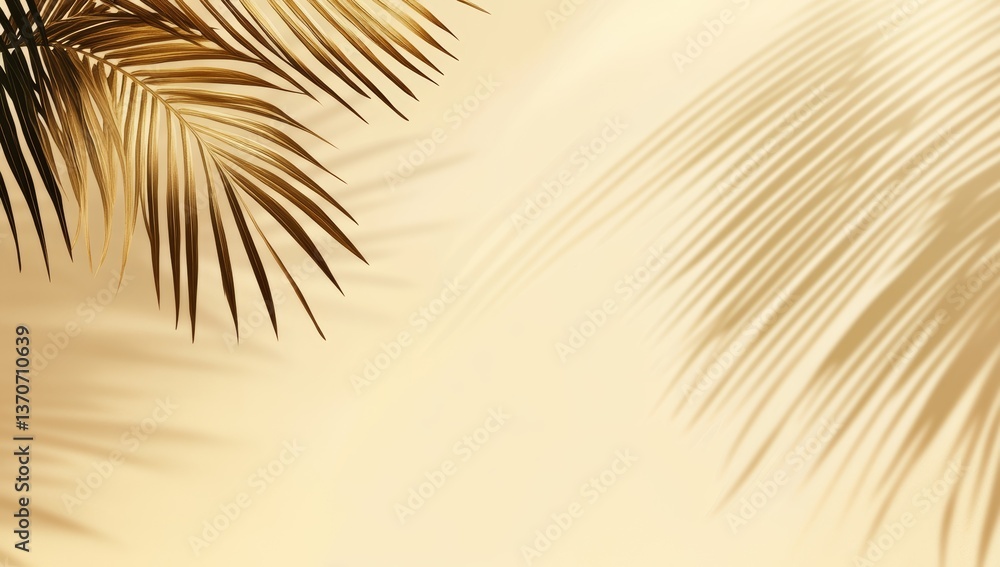Aufkleber blurred shadow of a palm leaf over a soft beige backdrop with generous text area
