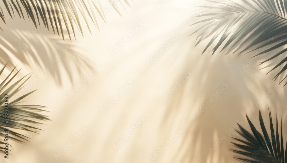 Aufkleber blurred palm leaf shadows create a calming beige ambiance with copy space and banner overlay
