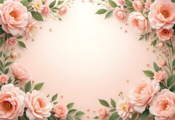 Elegant Floral Background with Pink Blossoms and Green Leaves, Perfect for Mother's Day, Greeting Cards, Invitations, Posters, and Romantic Celebrations