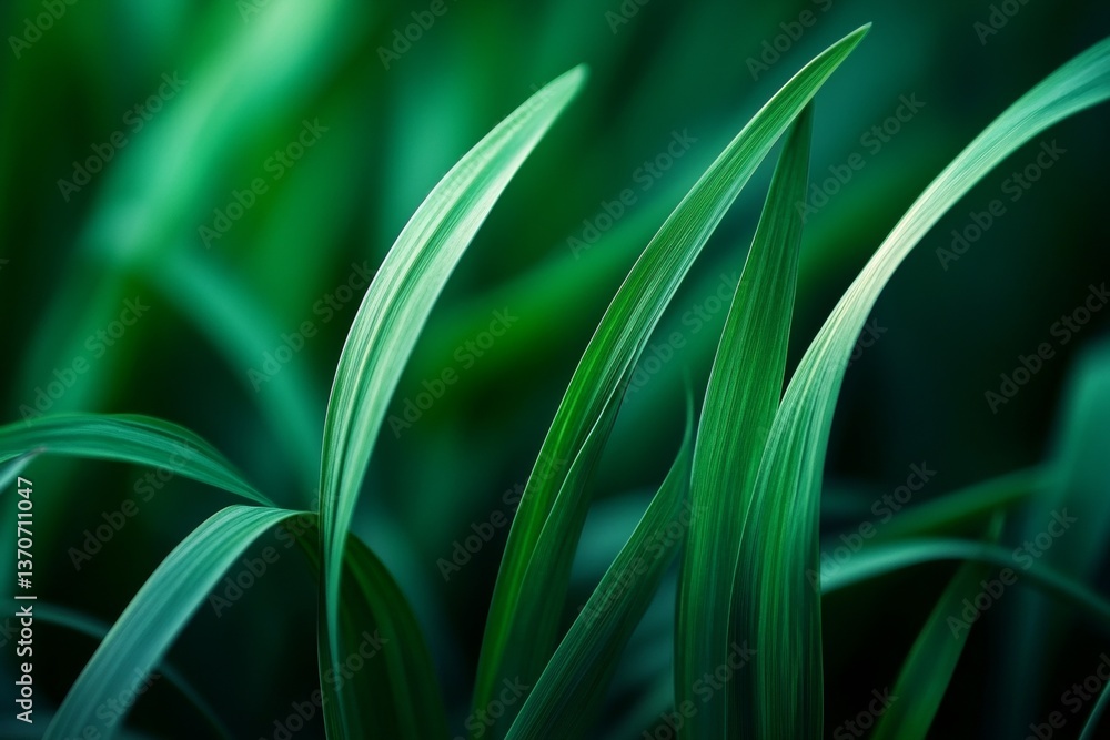 Poster close up photograph of lush green grass leaves captured in dynamic motion blur with soft background 