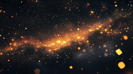 A cosmic stream of golden light and twinkling stars in a vast and dark expanse of the universe