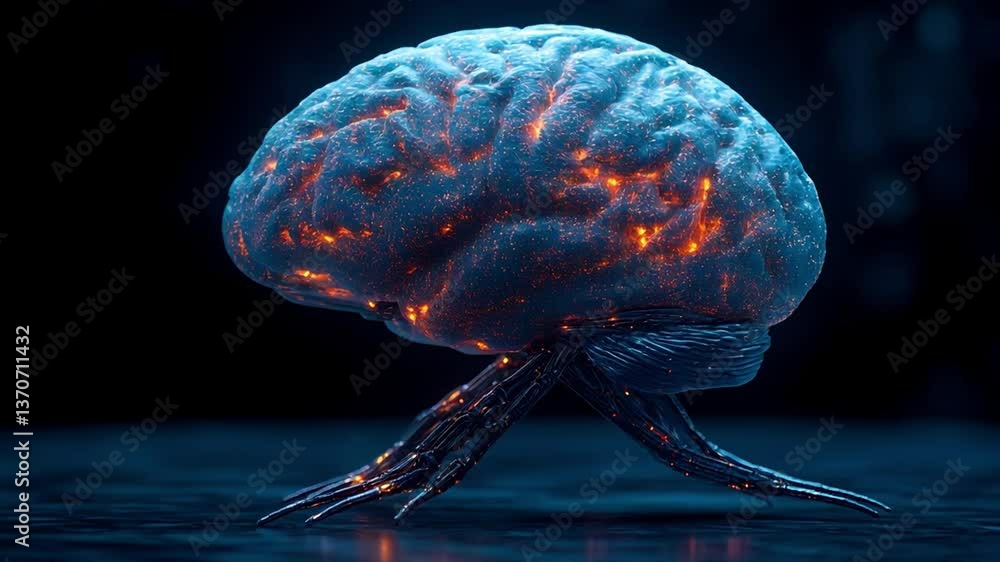 Aufkleber futuristic biomechanical ai structure glowing neural brain elements in harmony