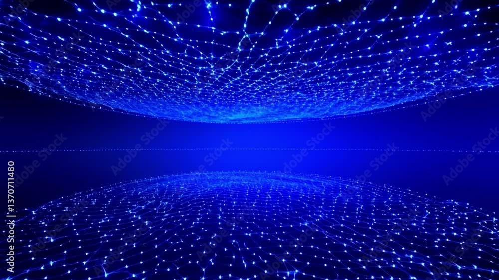 Poster mesmerizing blue neural network glowing nodes create infinite connections in loop