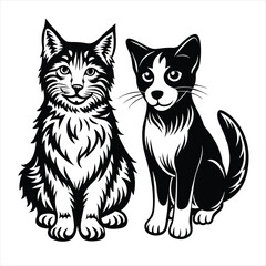 cat and dog silhouette vector style