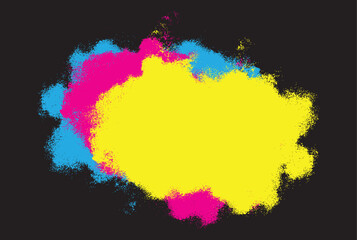 Cyan magenta yellow and key (cmyk) color model waving stripes on black background