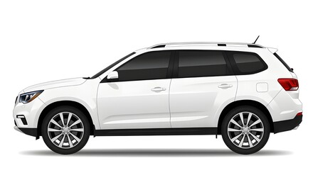 Fototapeta premium A vector illustration of a modern white car SUV, side view, with black trim and silver alloy wheels. Isolated on white background. Perfect for automotive concepts and transportation themes.