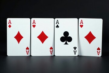 Obraz premium Playing cards arranged in a row, showing the four aces , photography, object, suit