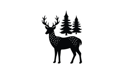 Naklejka premium Spotted Deer with Pine Trees