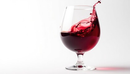 Rich red wine, swirling in a glass against pure white , grape, photography