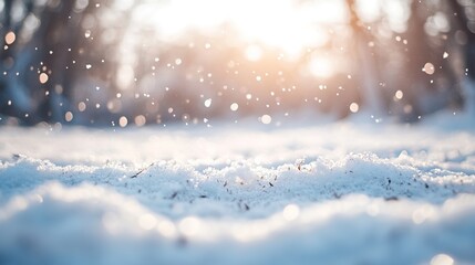 Naklejka premium A close-up shot of snow-covered ground with snowflakes falling