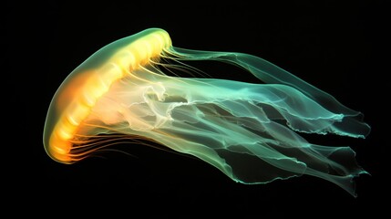 A bioluminescent jellyfish glowing in the deep ocean.