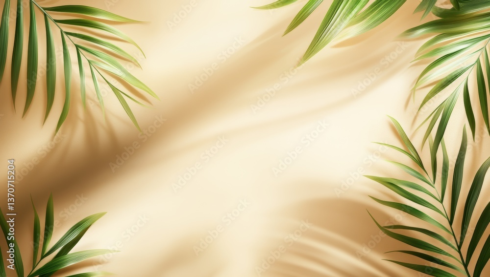 Aufkleber soft blurred shadow of a palm leaf on a beige background with a generous copy space for text element