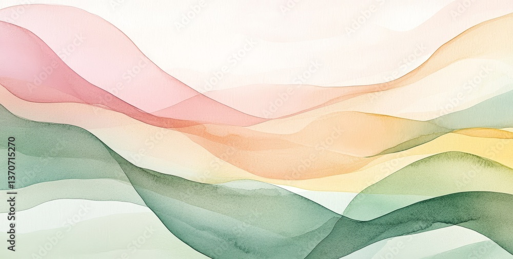 Poster soft pastel watercolor background featuring gentle gradients in several soft shades of green pink an