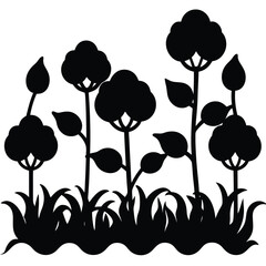 Cotton Field Silhouette Only Cotton Plants Vector for Agriculture, Farming, and Rural Designs