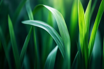 Obraz premium Vibrant closeup of naturally blurred green grass leaves with textured background detail