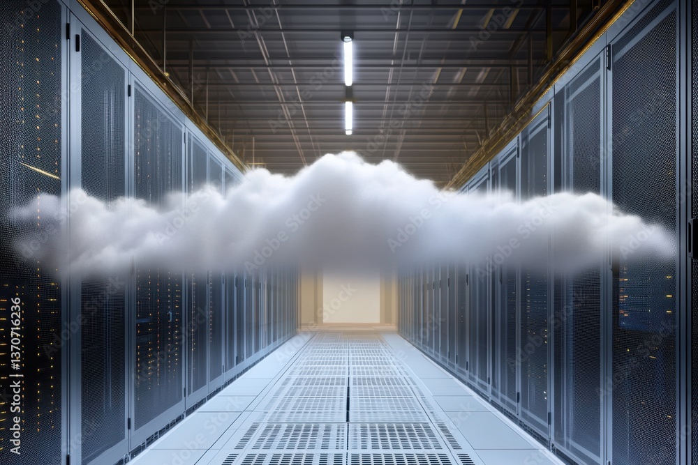 Poster cloud technology integration in a data center during daytime enhances computing efficiency