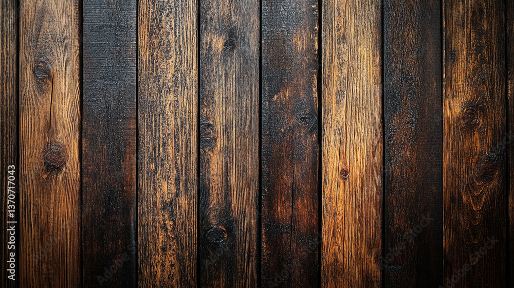 Poster dark brown wooden planks arranged vertically creating a rustic and textured background surface look
