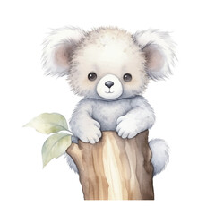 koala stretching cute watercolors illustration on white background
