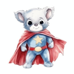 koala super hero cute watercolors illustration on white background