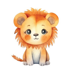 Obraz premium lion sitting cute watercolors illustration on white background