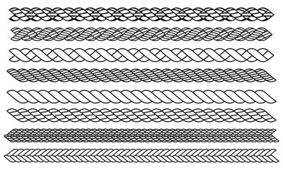 set of rope pattern line design, vector illustration isolated on white background.