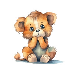 Obraz premium lion sitting cute watercolors illustration on white background