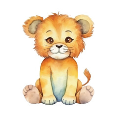 lion sitting cute watercolors illustration on white background