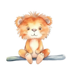 lion sitting cute watercolors illustration on white background