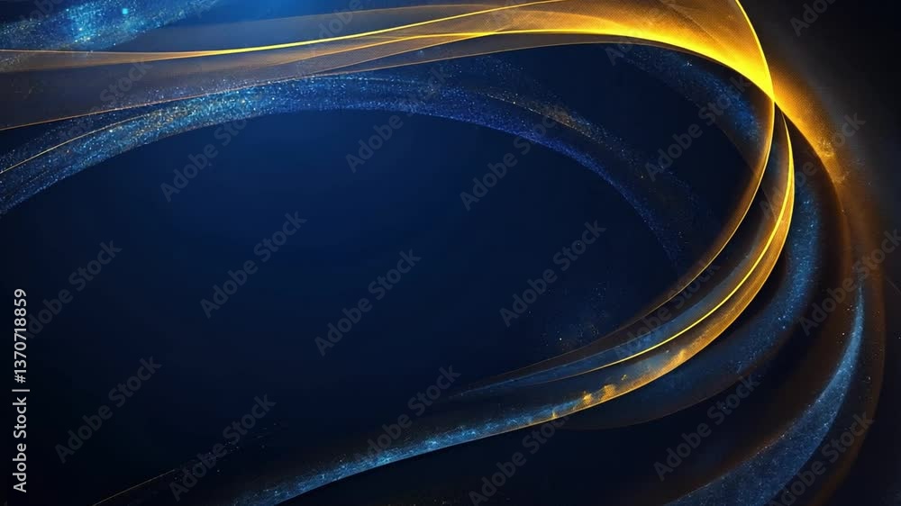 Poster abstract background with smooth flowing lines and shimmering lights in shades of blue and gold, crea