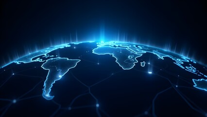 Digital Globe Highlighting Global Connectivity with Glowing Blue Lines on a Dark Background