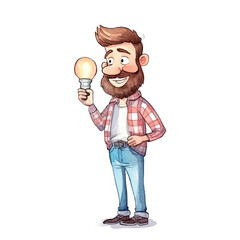 man get an idea cute watercolors illustration on white background