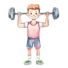 Obraz premium man on gym cute watercolors illustration on white background