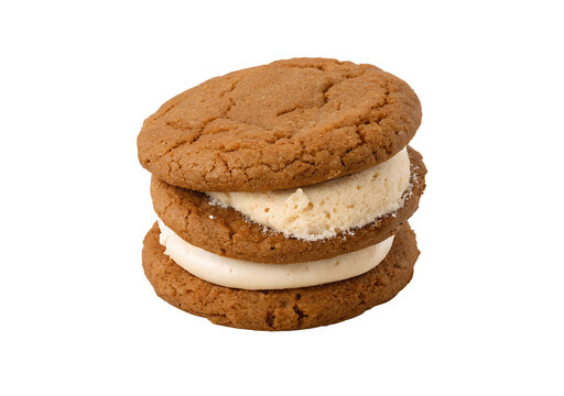 Ginger Molasses Cookie Sandwich PNG A delicious ginger molasses cookie sandwich isolated on a white transparent background. Perfect mockup template for artwork, branding, or graphic design projects