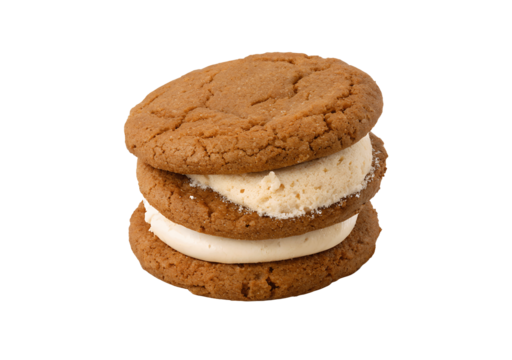 Ginger Molasses Cookie Sandwich PNG A delicious ginger molasses cookie sandwich isolated on a white transparent background. Perfect mockup template for artwork, branding, or graphic design projects