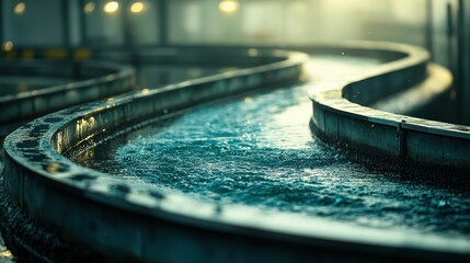 Fototapeta premium a smart dam regulating water flow in a floodprone region with ecofriendly systems copy space, focus on resilience dynamic, manipulation against a rural backdrop