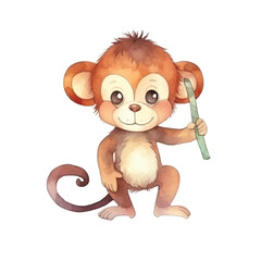 monkey stretching cute watercolors illustration on white background