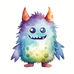 monster cute watercolors illustration on white background