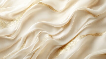 Fototapeta premium Elegant ivory silk fabric adorned with delicate gold glitter accents, creating a luxurious and dreamy texture.
