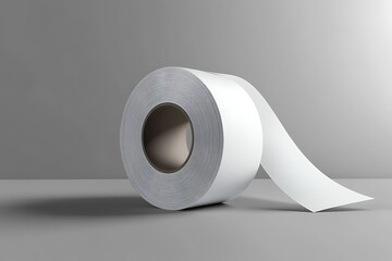 Adhesive Tape Roll with Liner Casting Paper on Grey Backdrop Studio Shot