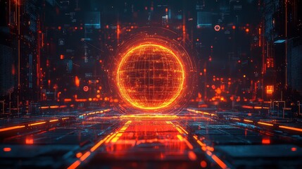 a 3D hologram of a globe surrounded by locked icons representing secure data close up, focus on connectivity futuristic, multilayer with a digital city in the background