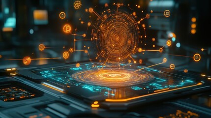 a holographic network displaying safe online practices for global users close up, focus on connectivity futuristic, multilayer against a glowing map