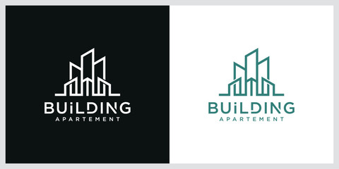Fototapeta premium Building logo illustration vector graphic design in line art style.