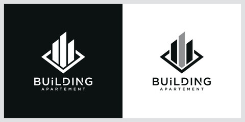 Building logo illustration vector graphic design in line art style.