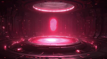 a fingerprint scan surrounded by a glowing digital network close up, focus on identity protection surreal, composite in a sleek futuristic control room