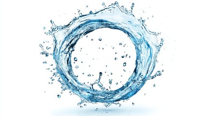 A realistic water splash in the shape of an O, isolated on a white background with no shadows or reflections