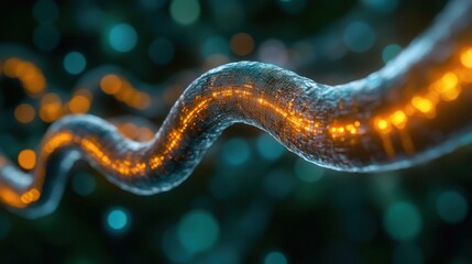 a 3D rendering of an AIpowered network combating cyberattacks close up, focus on resilience futuristic, overlay with dramatic lighting