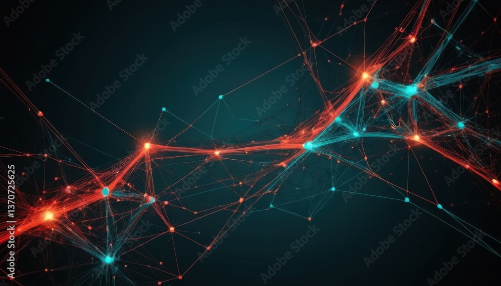 Aufkleber abstract network visualization fiery red and teal dynamic connections