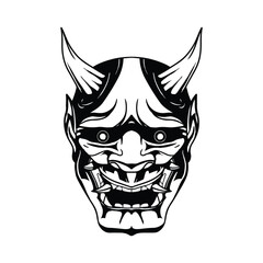 Oni mask Japanese culture monochrome style with horned red mask vector illustration