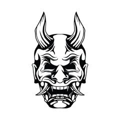 Oni mask Japanese culture monochrome style with horned red mask vector illustration